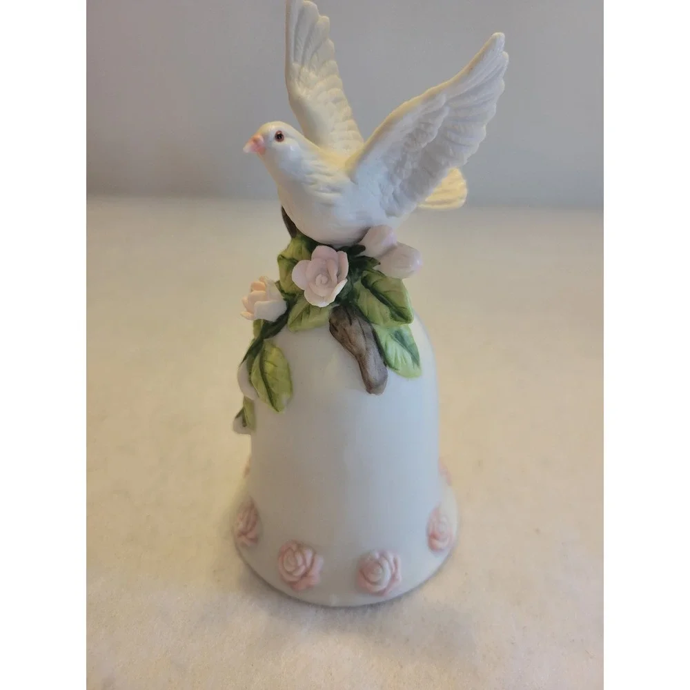 Vintage Seymour Mann Bisque Porcelain Dove Bell Ornament Floral Bird 1996 Decor‎